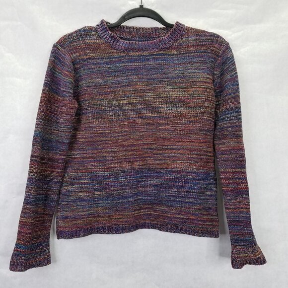 Hakei Pullover Sweater Women’s Small Long Sleeve Crew Neck Reverse Knit Rainbow - Picture 1 of 11